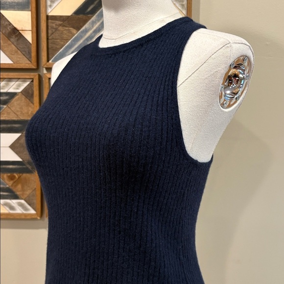 NakedCashmere Navy Blue Cashmere Stretch Ribbed Knit Sleeveless Top size Small - Picture 4 of 11